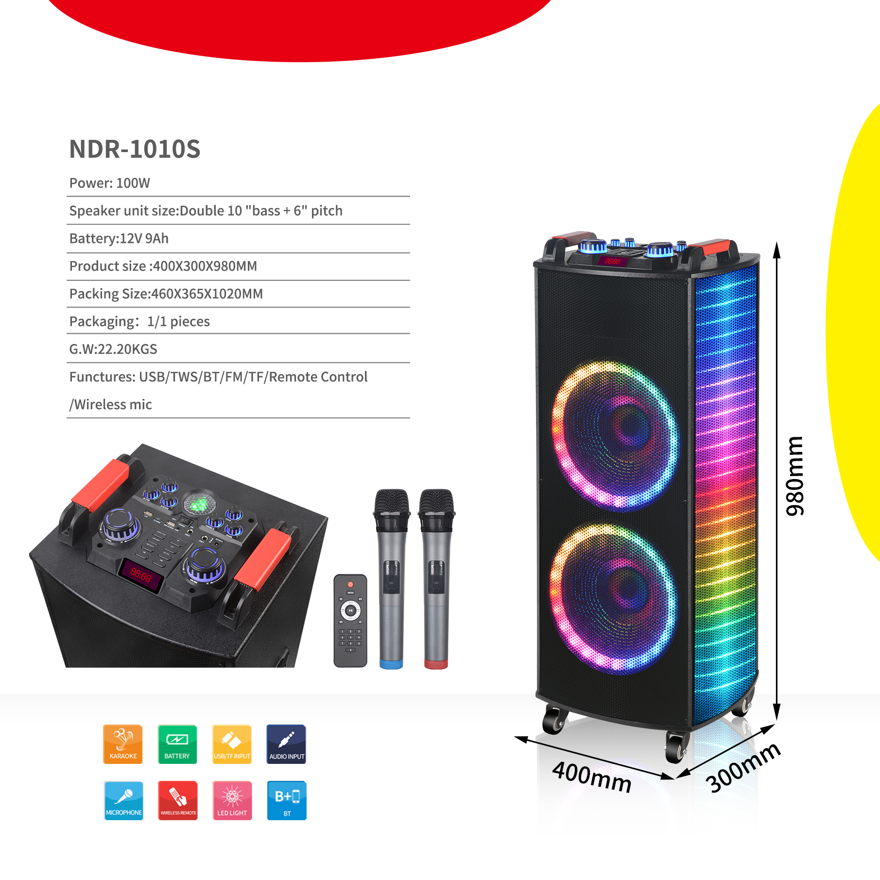 پارتی باکس بلوتوث NDR-1010S RGB -gallery-4 - https://www.dostell.com/