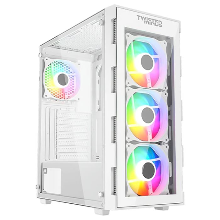 twisted minds titan glass mid tower white gaming case