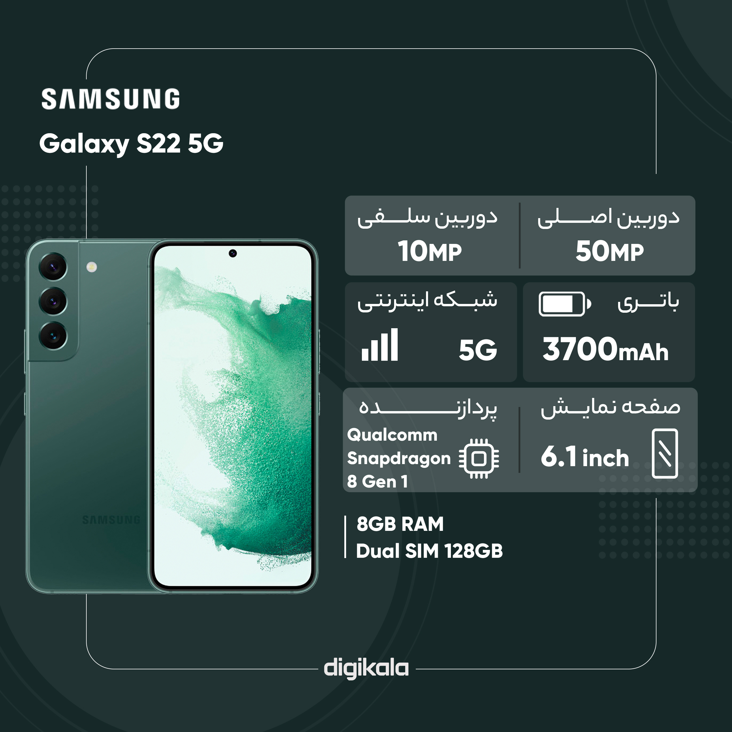 گوشی موبایل سامسونگ مدل Galaxy S22 5G دو سیم کارت ظرفیت 128 گیگابایت و رم 8 گیگابایت -gallery-1 - https://www.dostell.com/